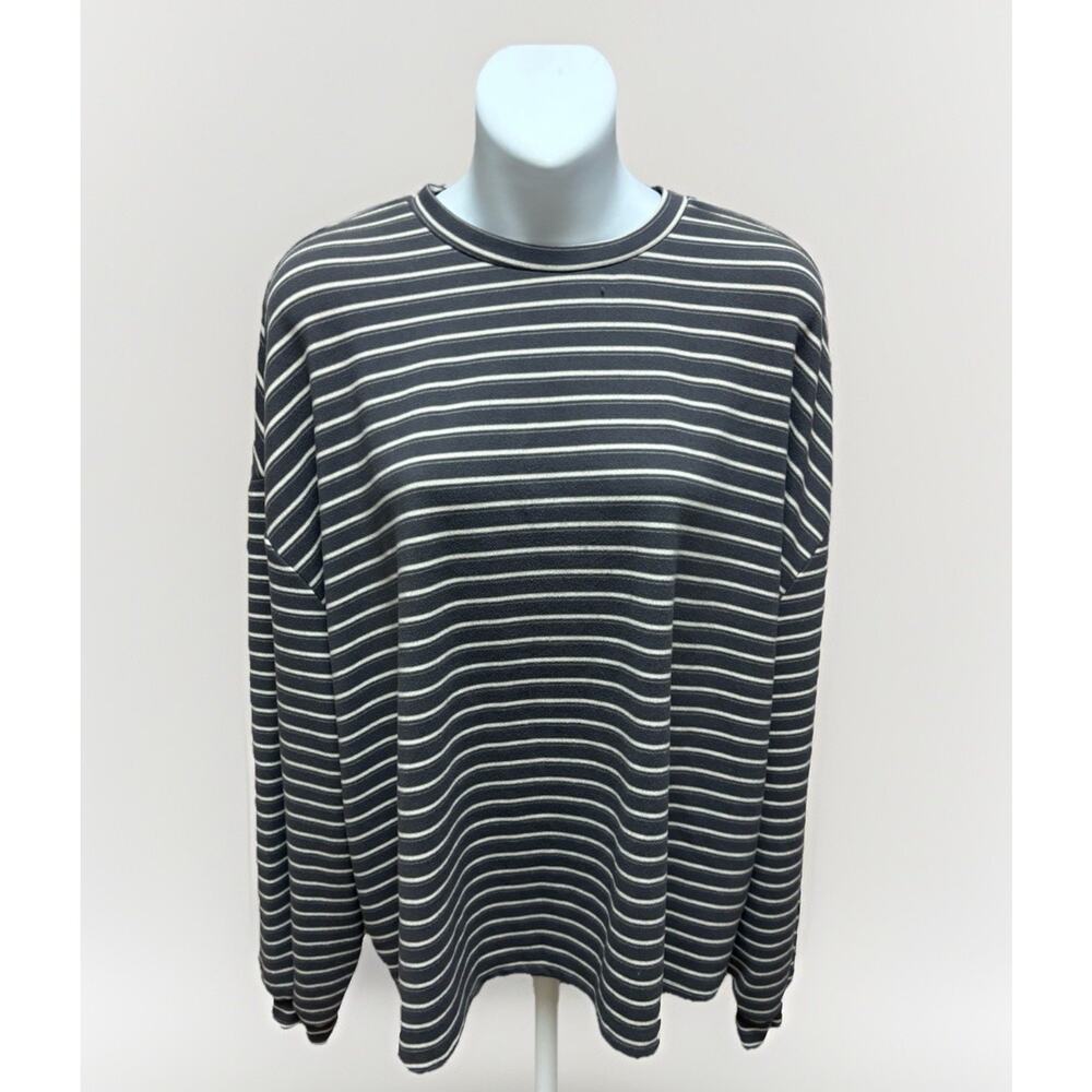 Musera Womens Gray Striped Long Sleeve Pullover Sweater Size Large